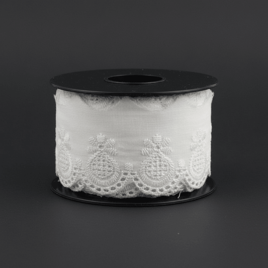 White Cotton Dyeable Schiffli Lace (Width : 3 Inch & Sku: S-79)