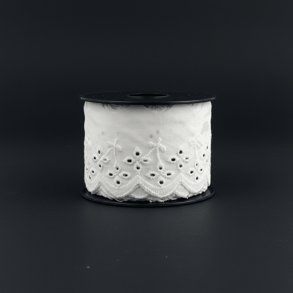 White Cotton Dyeable Schiffli Lace (Width : 2 Inch & Sku: S-80)