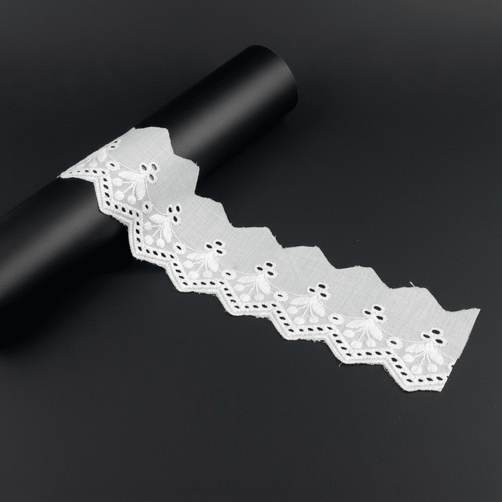 White Cotton Dyeable Schiffli Lace (Width : 2.5 Inch & Sku: S-81)