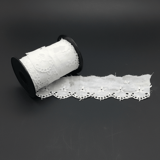 White Cotton Dyeable Schiffli Lace (Width : 2.5 Inch & Sku: S-84)