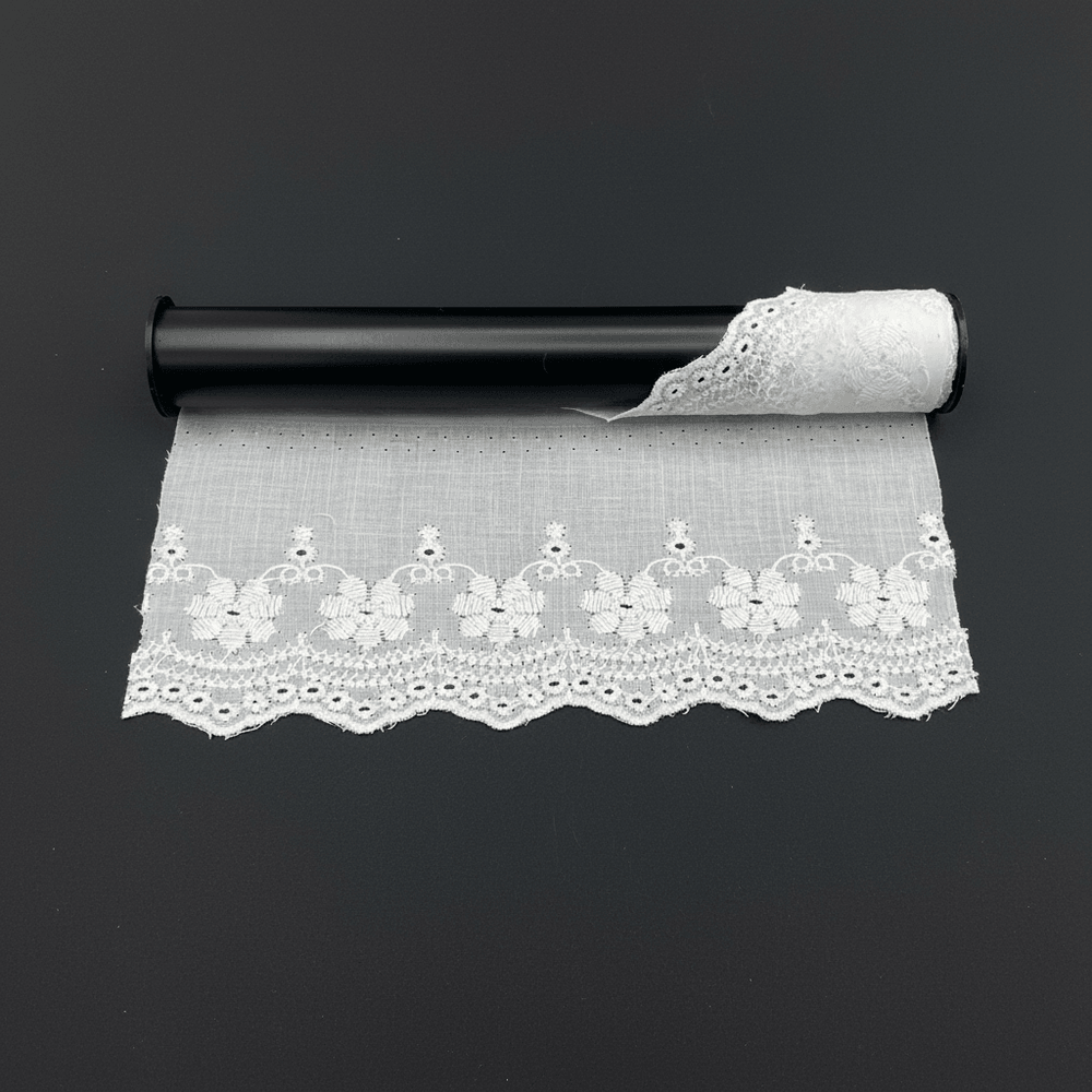 White Cotton Dyeable Schiffli Lace (Width : 5 Inch & Sku: S-85)