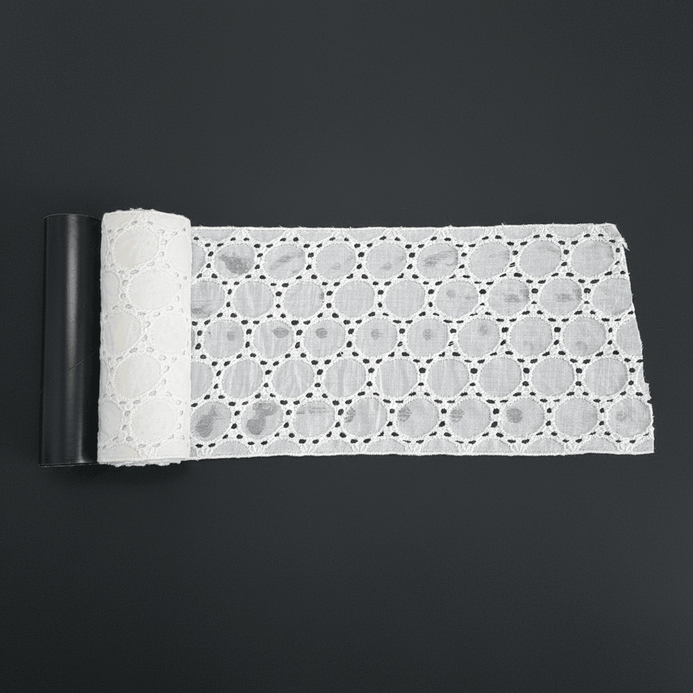 White Cotton Dyeable Schiffli Lace (Width : 7 Inch & Sku: S-87)
