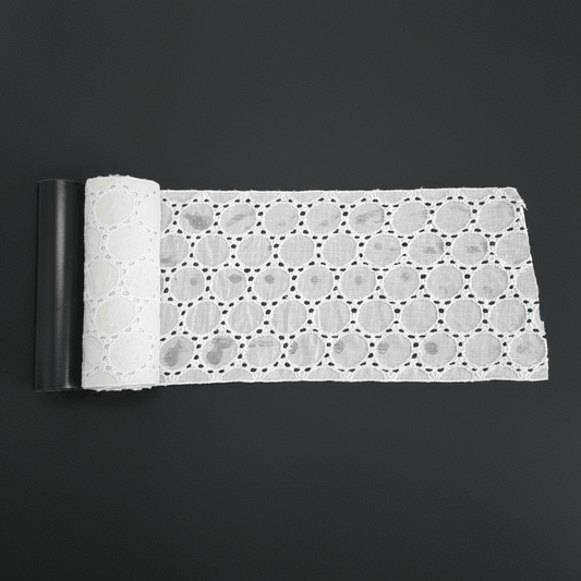 White Cotton Dyeable Schiffli Lace (Width : 7 Inch & Sku: S-87)
