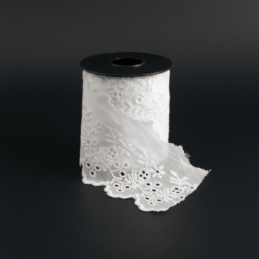 White Cotton Dyeable Schiffli Lace (Width : 2.5 Inch & Sku: S-89)