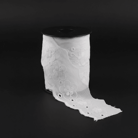 White Cotton Dyeable Schiffli Lace (Width : 1.5 Inch & Sku: S-8)