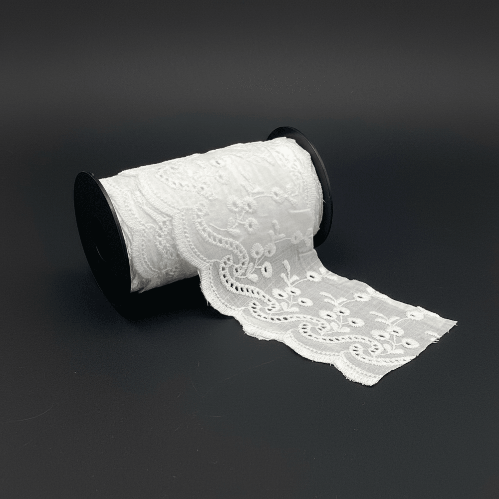 White Cotton Dyeable Schiffli Lace Set of 5 Meter | SKU: S-91