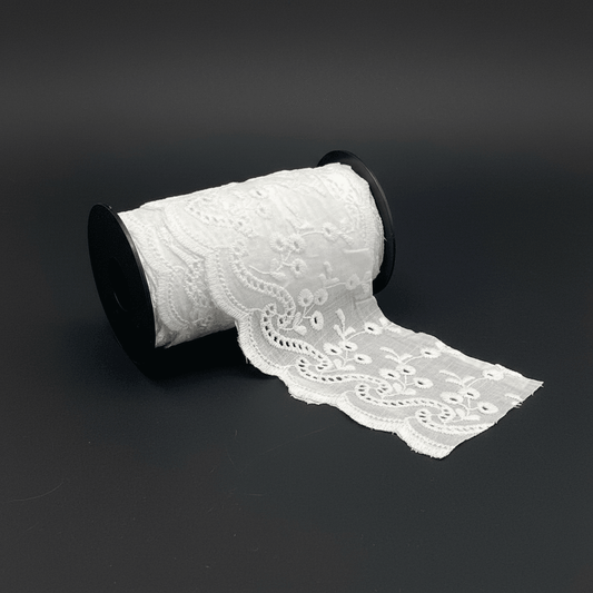 White Cotton Dyeable Schiffli Lace (Width : 3 Inch & Sku: S-91)