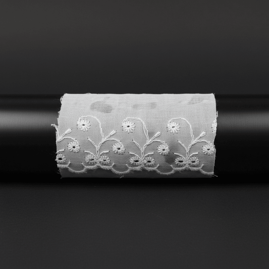 White Cotton Dyeable Schiffli Lace (Width : 3 Inch & Sku: S-95)