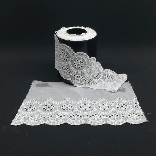 White Cotton Dyeable Schiffli Lace (Width : 5 Inch & Sku: S-96)
