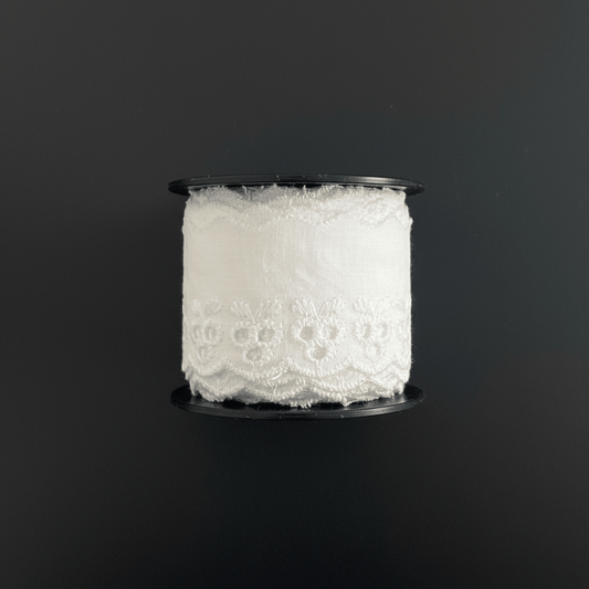 White Cotton Dyeable Schiffli Lace (Width : 3 Inch & Sku: S-98)