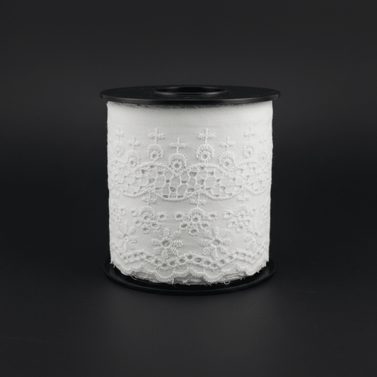 White Cotton Dyeable Schiffli Lace (Width : 6 Inch & Sku: S-99)