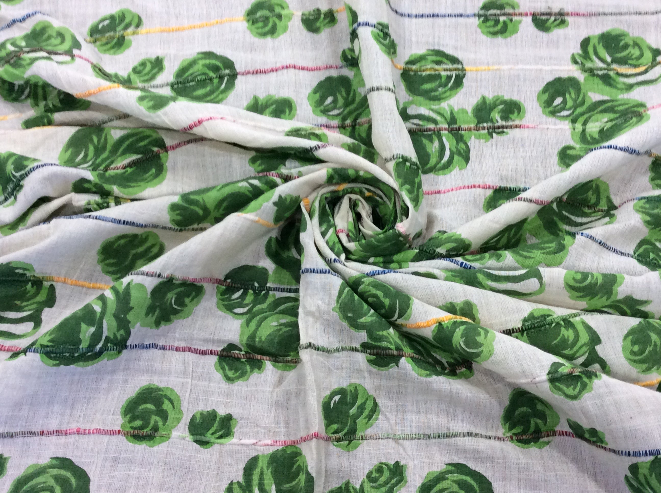 Green & White Cotton Dobby Print