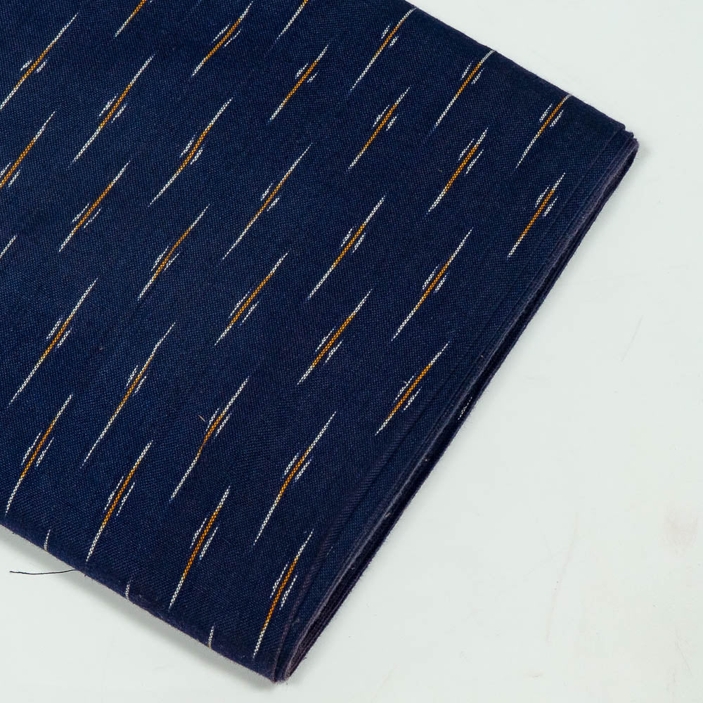 Blue & Mustard Small Pattern Cotton Handloom Ikat (Sku: I-409)