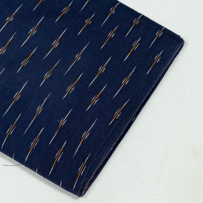 Blue & Mustard Small Pattern Cotton Handloom Ikat Fabric for Dress Material | Width: 44"
