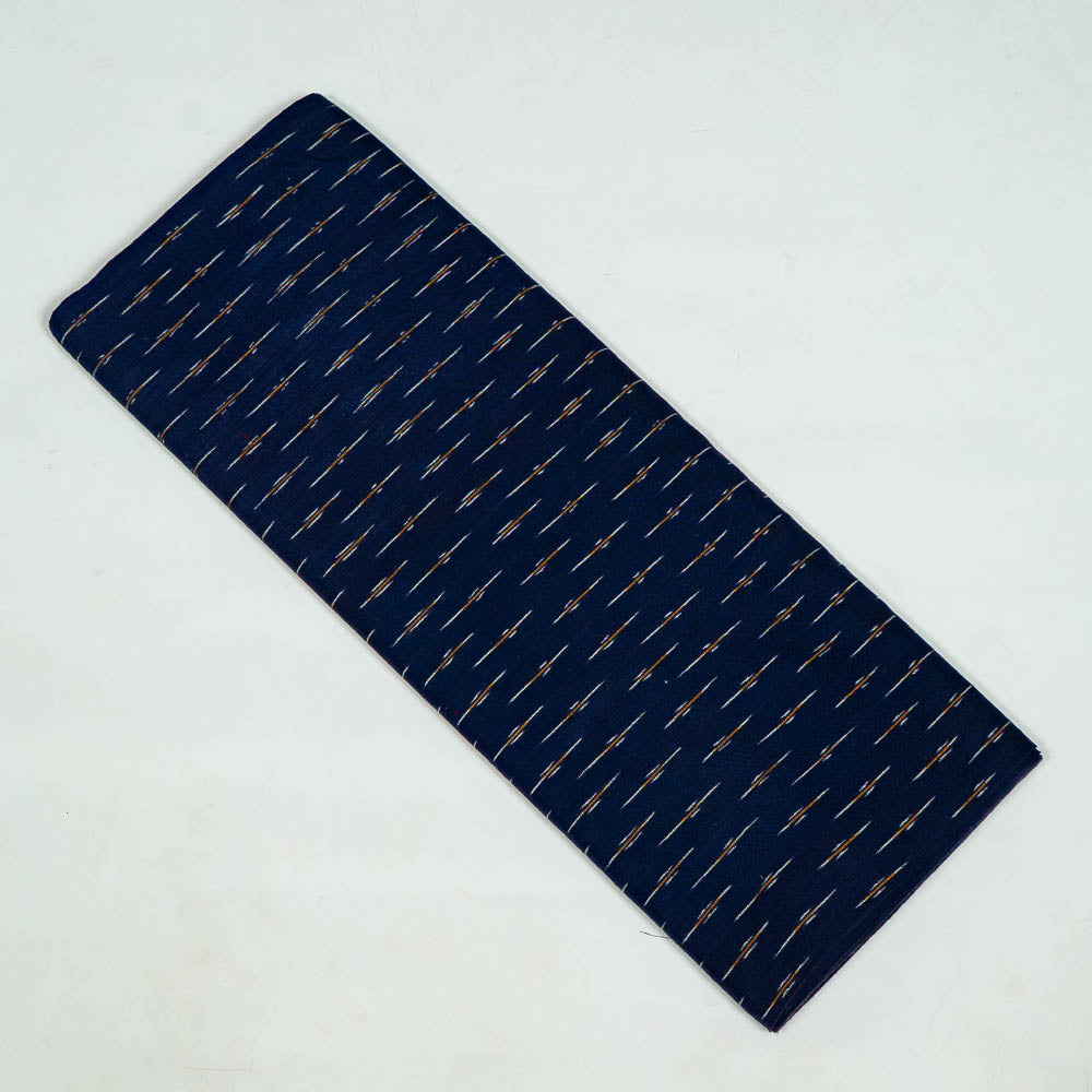 Blue & Mustard Small Pattern Cotton Handloom Ikat (Sku: I-409)