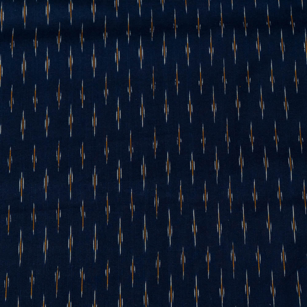 Blue & Mustard Small Pattern Cotton Handloom Ikat (Sku: I-409)