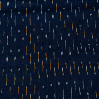 Blue & Mustard Small Pattern Cotton Handloom Ikat Fabric for Dress Material | Width: 44"