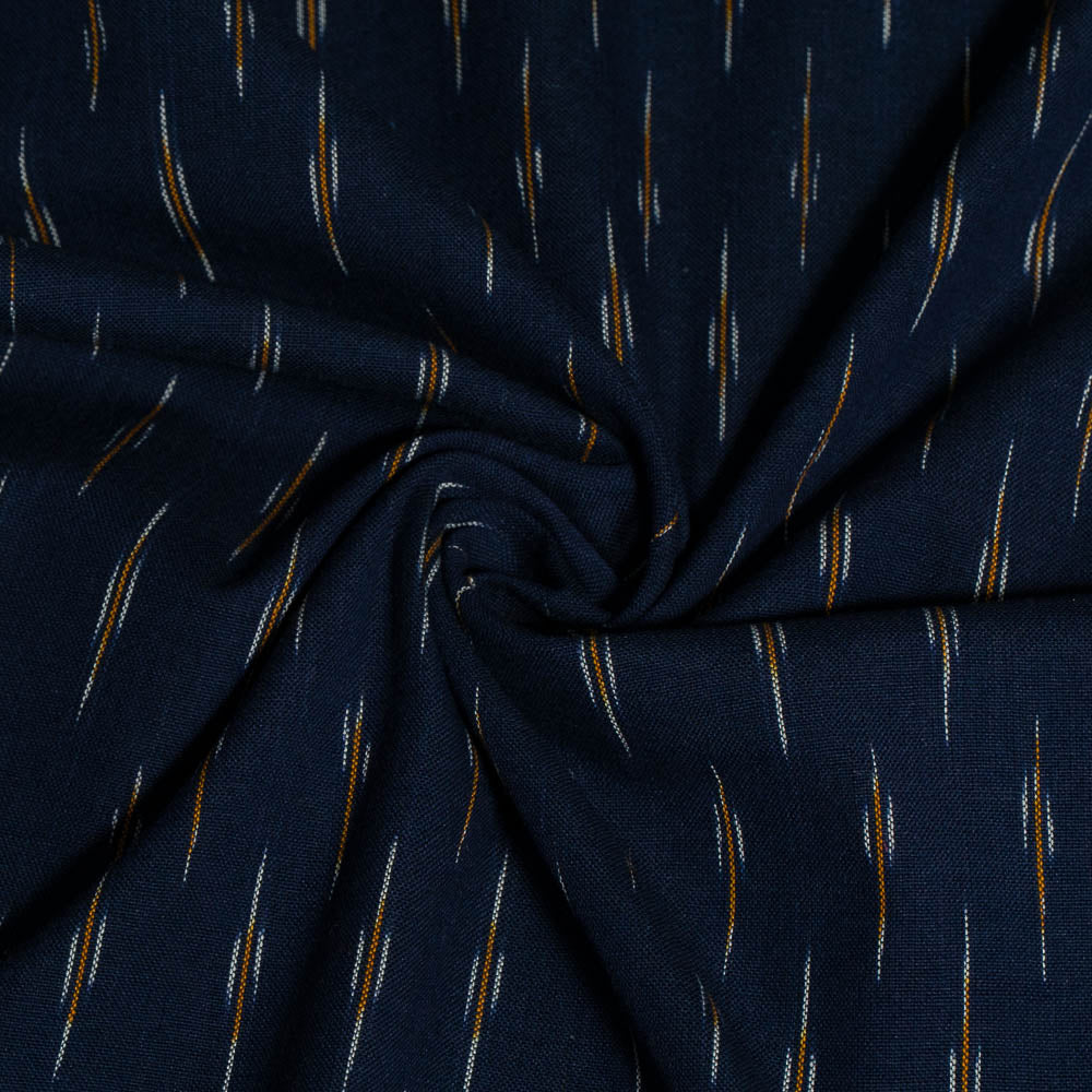 Blue & Mustard Small Pattern Cotton Handloom Ikat (Sku: I-409)