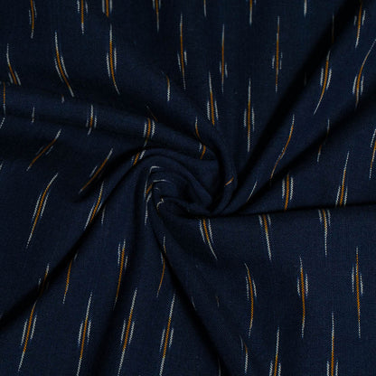 Blue & Mustard Small Pattern Cotton Handloom Ikat Fabric for Dress Material | Width: 44"