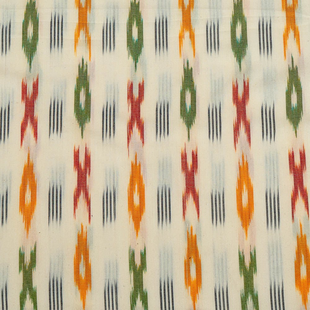 White Base & Multicolor Design Cotton Ikat (Sku: I-411)