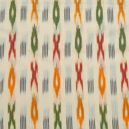 White Base & Multicolor Design Cotton Ikat (Sku: I-411)