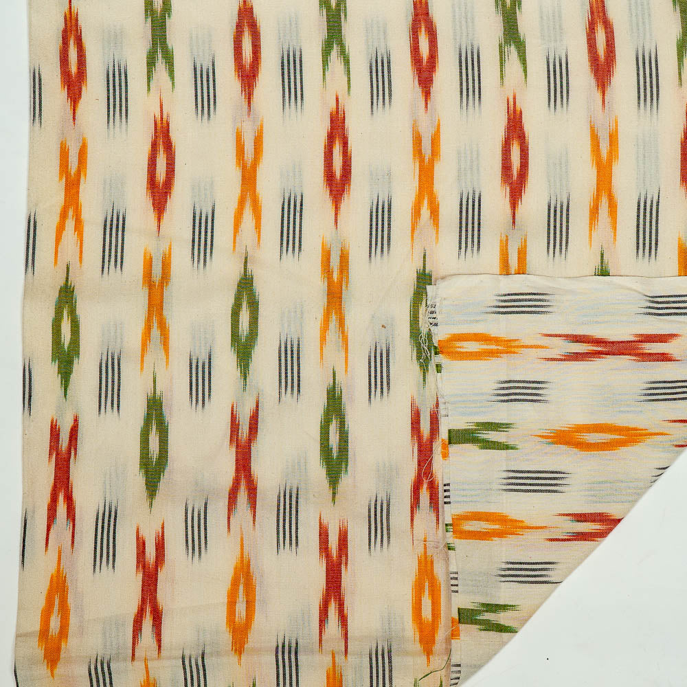 White Base & Multicolor Design Cotton Ikat (Sku: I-411)