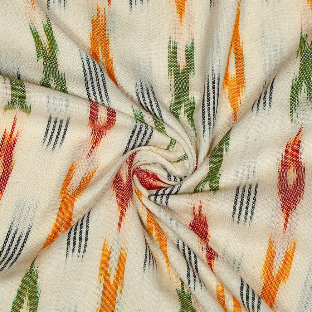 White Base & Multicolor Design Cotton Ikat (Sku: I-411)