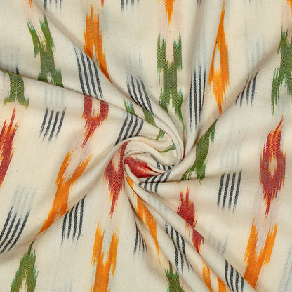 White Base & Multicolor Design Cotton Ikat (Sku: I-411)