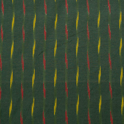 Green & Yellow Cotton Handloom Ikat Fabric for Dress Material | Width: 44"