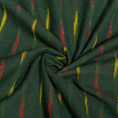 Green & Yellow Cotton Handloom Ikat Fabric for Dress Material | Width: 44"