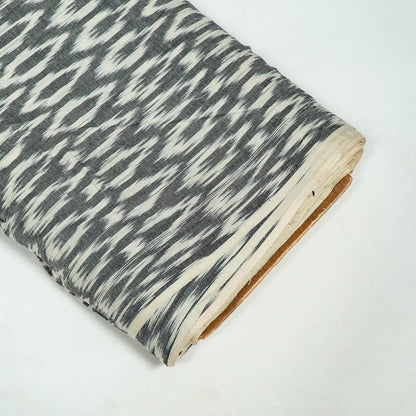 Grey & White Cotton Handloom Ikat Fabric for Dress Material | Width: 44"