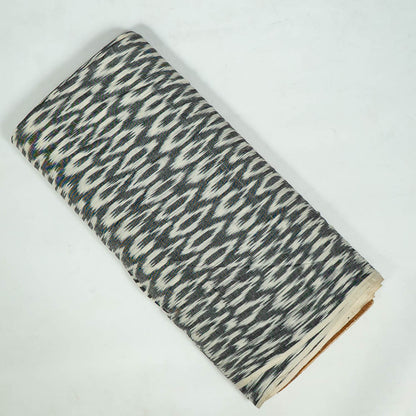 Grey & White Cotton Handloom Ikat Fabric for Dress Material | Width: 44"