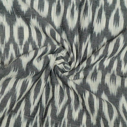 Grey & White Cotton Handloom Ikat Fabric for Dress Material | Width: 44"