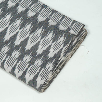 White & Grey Cotton Handloom Ikat Fabric for Dress Material | Width: 44"