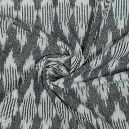 White & Grey Cotton Handloom Ikat Fabric for Dress Material | Width: 44"