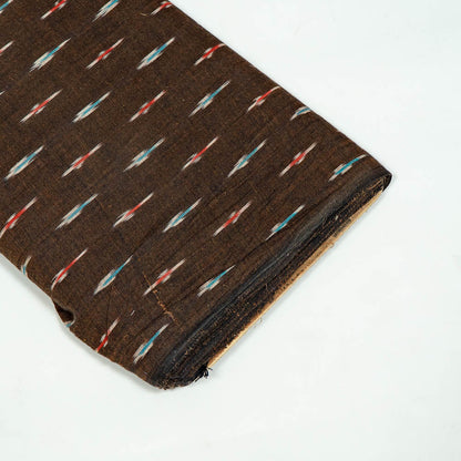 Brown color Small Design Cotton Handloom Ikat Fabric for Dress Material | Width: 44"