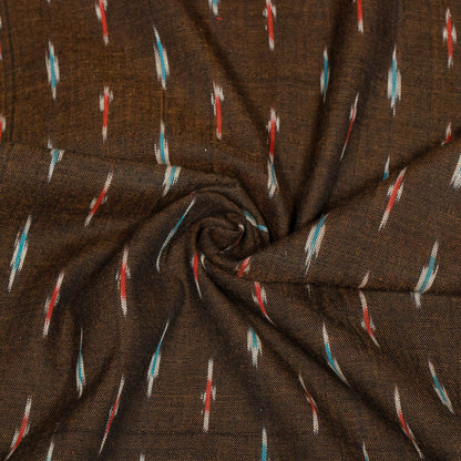 Brown color Small Design Cotton Handloom Ikat Fabric for Dress Material | Width: 44"