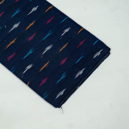 Blue & Multicolor Small Design Cotton Handloom Ikat Fabric for Dress Material | Width: 44"