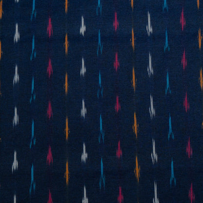 Blue & Multicolor Small Design Cotton Handloom Ikat Fabric for Dress Material | Width: 44"