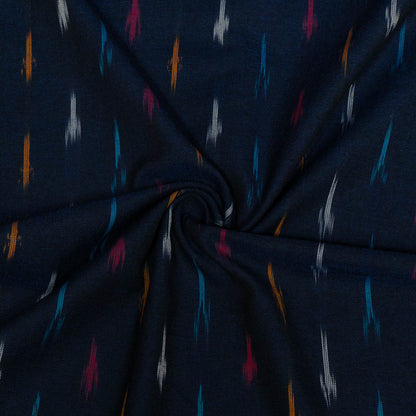 Blue & Multicolor Small Design Cotton Handloom Ikat Fabric for Dress Material | Width: 44"