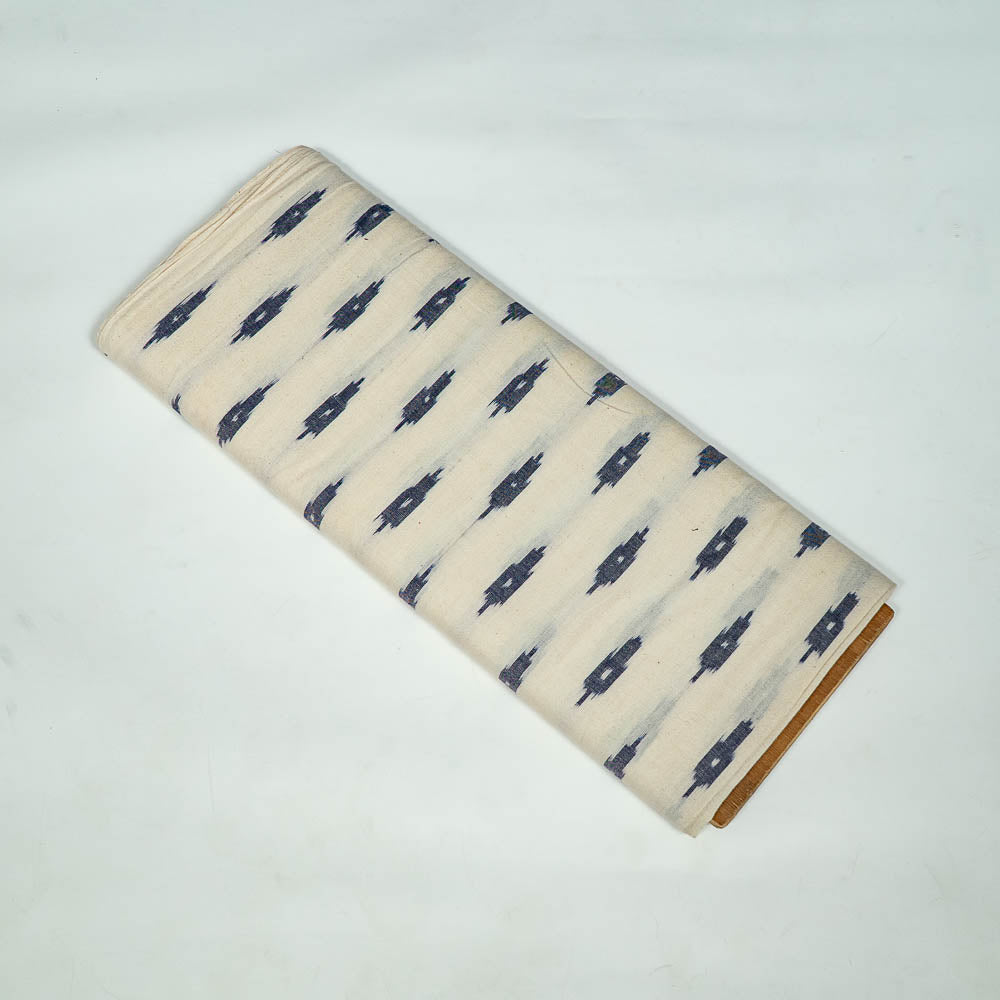Off White Base Blue Small Design Cotton Handloom Ikat (SKU: I-801)