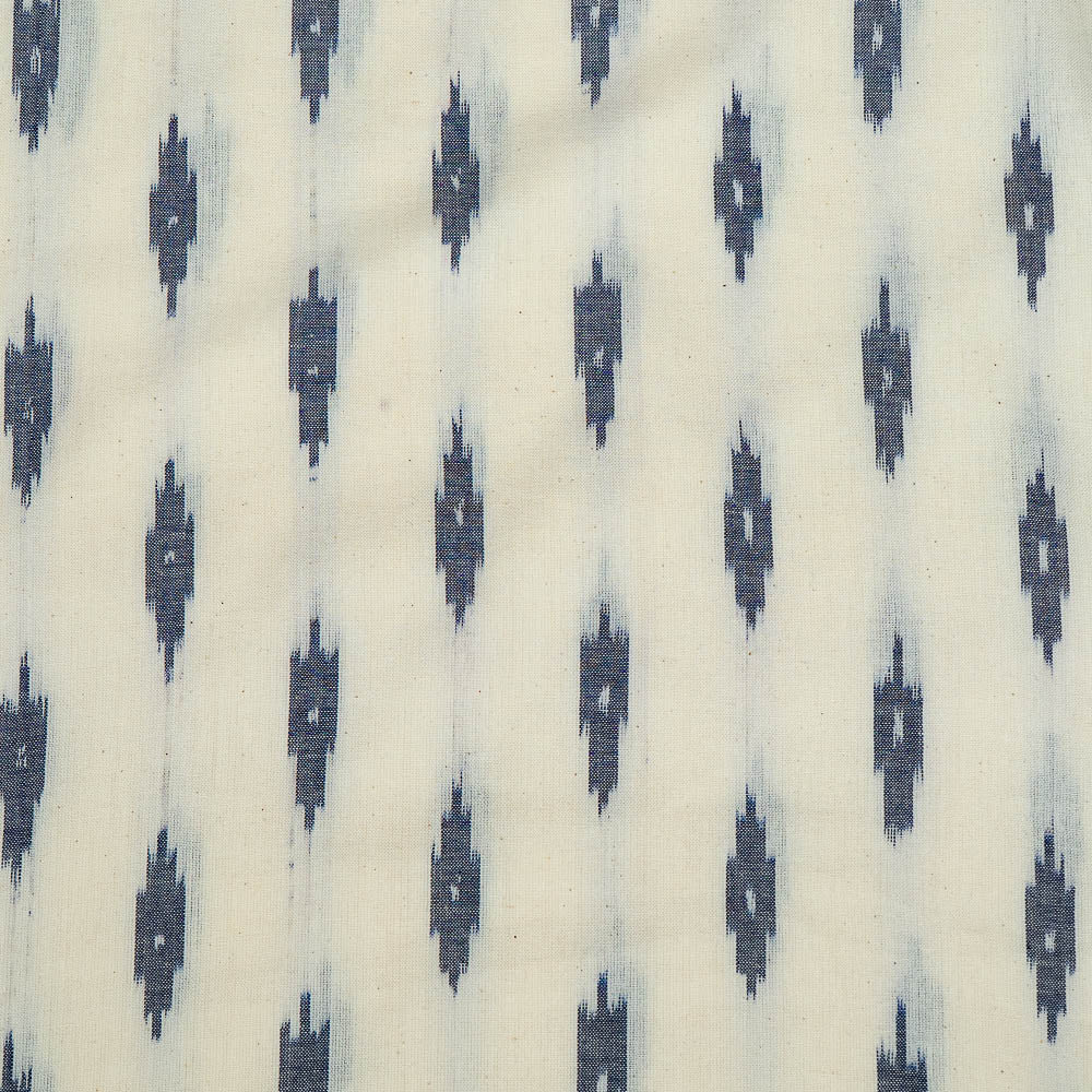 Off White Base Blue Small Design Cotton Handloom Ikat (SKU: I-801)