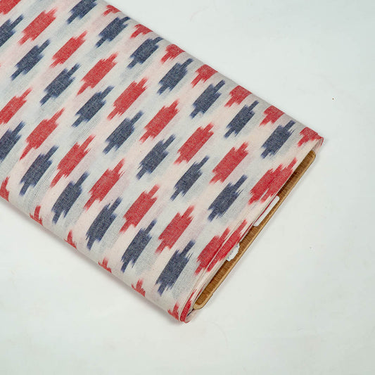 White Base Red & Blue Small Design Cotton Handloom Ikat (SKU: I-818)