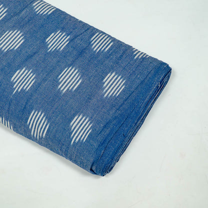 Blue & White Cotton Handloom Ikat Fabric for Dress Material | Width: 44"