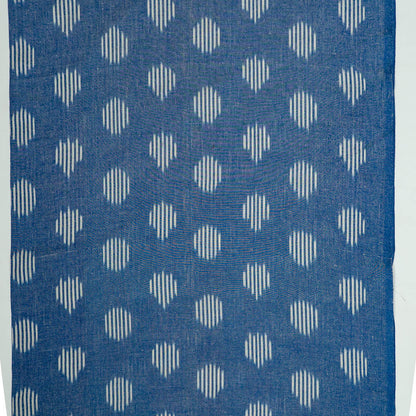 Blue & White Cotton Handloom Ikat Fabric for Dress Material | Width: 44"