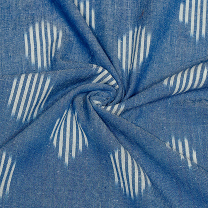 Blue & White Cotton Handloom Ikat Fabric for Dress Material | Width: 44"