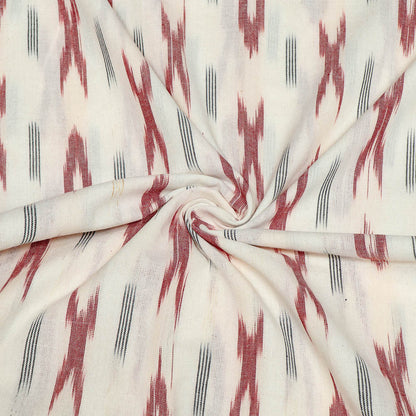White Base Red Design Cotton Handloom Ikat (SKU: I-847)