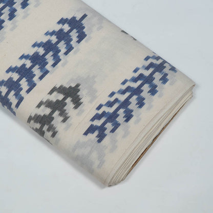 White Base Blue Leaf Pattern Cotton Handloom Ikat (SKU: IK-127)