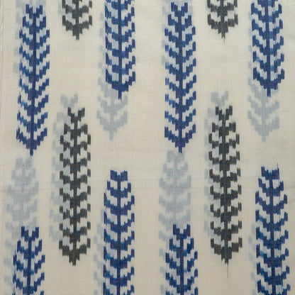White Base Blue Leaf Pattern Cotton Handloom Ikat (SKU: IK-127)
