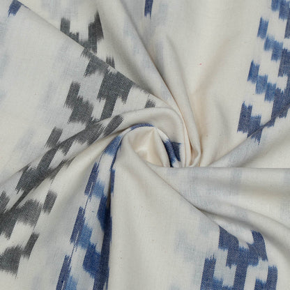 White Base Blue Leaf Pattern Cotton Handloom Ikat (SKU: IK-127)